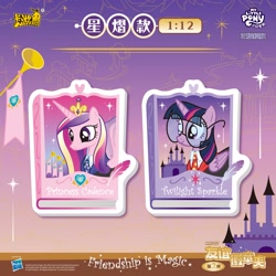 Size: 6250x6251 | Tagged: safe, derpibooru import, princess cadance, twilight sparkle, twilight sparkle (alicorn), alicorn, pony, g4, three's a crowd, badge, book, bust, castle, chinese, cutie mark, duo, duo female, feather pen, female, folded wings, glasses, harry potter (series), kayou, merchandise, musical instrument, my little pony: friendship is magic, official, pen, portrait, spread wings, text, wings