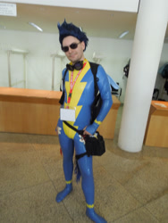 Size: 3456x4608 | Tagged: safe, artist:taharon, derpibooru import, soarin', human, g4, 2013, clothes, convention, cosplay, costume, galacon, irl, irl human, latex, photo, solo, uniform, wonderbolts uniform