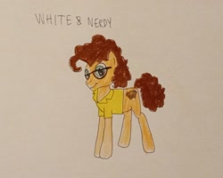 Size: 1508x1205 | Tagged: safe, anonymous artist, derpibooru exclusive, derpibooru import, cheese sandwich, earth pony, pony, g4, 2025, funny, glasses, hilarious, male, nerd, simple background, smiling, solo, traditional art, voice actor joke, weird al yankovic, white background