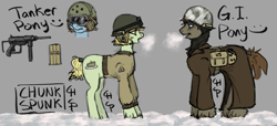 Size: 1153x524 | Tagged: safe, artist:chunk_spunk, derpibooru import, oc, oc only, earth pony, pony, 2nd armored, clothes, gun, helmet, snow, uniform, united states, unnamed oc, weapon, world war ii