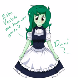 Size: 3000x3000 | Tagged: safe, artist:danielitamlp, derpibooru import, wallflower blush, human, equestria girls, g4, blushing, clothes, dress, female, maid, signature, simple background, solo, spanish, spanish text, translated in the comments, white background