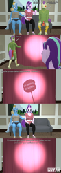 Size: 1920x5399 | Tagged: safe, artist:gradiusfanatic, derpibooru import, starlight glimmer, trixie, oc, oc:shuffle, anthro, earth pony, unicorn, g4, 3d, absurd resolution, comic, earth pony oc, female, horn, male, source filmmaker, spanish text, tribal pony