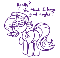 Size: 1663x1609 | Tagged: safe, artist:adorkabletwilightandfriends, derpibooru import, starlight glimmer, unicorn, g4, adorkable, butt, cute, dork, glimmer glutes, horn, lips, looking at you, looking back, plot, question, seductive, standing, tail