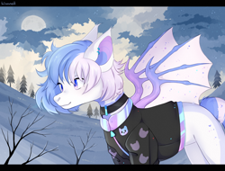 Size: 1712x1300 | Tagged: safe, artist:liannell, derpibooru import, oc, oc only, bat pony, pony, clothes, female, mare, moon, solo, tree