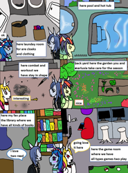 Size: 1446x1953 | Tagged: safe, artist:ask-luciavampire, derpibooru import, oc, pegasus, pony, undead, unicorn, vampire, vampony, comic, comic page, home rooms, horn, tumblr, zexion