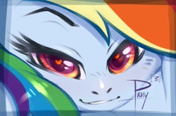 Size: 1280x845 | Tagged: safe, artist:hallogreen, derpibooru import, rainbow dash, pegasus, pony, g4, 2013, close-up, cropped, cropped porn, female, heart, heart eyes, multicolored hair, old art, rainbow hair, solo, wingding eyes