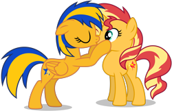 Size: 6227x4043 | Tagged: safe, artist:creedyboy124, derpibooru import, sunset shimmer, oc, oc:flare spark, pegasus, pony, unicorn, g4, canon x oc, eyes closed, female, horn, kiss on the lips, kissing, lesbian, mare, pegasus oc, ship:flareset, shipping, simple background, transparent background, wings