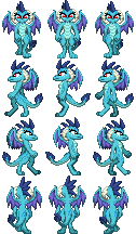 Size: 126x216 | Tagged: safe, artist:zeka10000, derpibooru import, princess ember, dragon, g4, bipedal, blue body, digital art, female, pixel art, red eyes, rpg maker, simple background, solo, spread wings, sprite sheet, transparent background, walking, wings