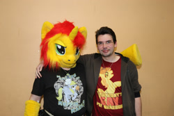 Size: 2736x1824 | Tagged: safe, artist:atalonthedeer, derpibooru import, sunset shimmer, human, g4, 2014, bronymuc, fursuit, irl, irl human, photo, ponysuit