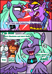 Size: 1240x1754 | Tagged: safe, artist:jully-park, derpibooru import, oc, oc only, oc:charlotte parker, oc:connie connor, oc:ella evans, oc:kelly clark, earth pony, pegasus, pony, unicorn, comic:how i meet my chaotic friends, comic, horn