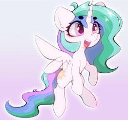 Size: 3200x3000 | Tagged: safe, artist:zokkili, derpibooru import, princess celestia, alicorn, pony, g4, ear fluff, ears, eye clipping through hair, eyebrows, eyebrows visible through hair, female, gradient background, heart, heart eyes, high res, horn, open mouth, open smile, smiling, solo, spread wings, wingding eyes, wings