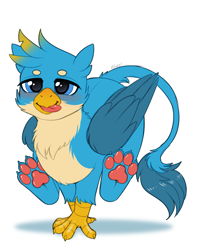 Size: 3160x4000 | Tagged: safe, artist:dinoalpaka, derpibooru import, gallus, griffon, g4, blushing, cute, gallabetes, male, open mouth, paw pads, paws, simple background, solo, tongue, tongue out, underpaw, white background, wings