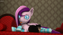 Size: 3840x2160 | Tagged: safe, artist:chacek757, derpibooru import, oc, oc only, oc:plum taffy, bat pony, cat, 3d, :p, clothes, draw me like one of your french girls, fangs, folded wings, indoors, looking at you, male, maxwell, meme, socks, solo, source filmmaker, striped socks, tongue, tongue out, wings