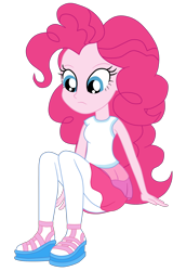 Size: 1928x3012 | Tagged: safe, artist:gmaplay, derpibooru import, pinkie pie, human, better together, equestria girls, g4, overpowered (equestria girls), clothes, cute, diapinkes, rah rah skirt, simple background, sitting, skirt, solo, transparent background, white shirt