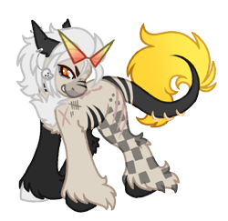 Size: 1027x1000 | Tagged: safe, artist:kazmuun, derpibooru import, oc, oc only, oc:johnny massacre, pegasus, pony, blank flank, blaze (coat marking), body scar, bushy tail, chest fluff, chibi, coat markings, colored, colored chets fluff, colored ears, colored eyebrows, colored hooves, colored lineart, colored muzzle, colored tail, commission, dark muzzle, ear piercing, earring, eye markings, eyebrow slit, eyebrows, facial markings, flat colors, gradient tail, head turn, hock fluff, hooves, industrial piercing, jewelry, kamina sunglasses, ko-fi reward, leg markings, leg scar, leonine tail, looking back, male, mismatched hooves, multicolored hooves, narrowed eyes, neck markings, piercing, profile, ruff, scar, shoulder scar, signature, simple background, smiling, snip (coat marking), solo, stallion, standing, star (coat marking), sunglasses, sunglasses on head, tail, tail markings, tail piercing, tan coat, tattoo, transparent background, two toned eyes, unshorn fetlocks, white mane, white pupils, wingless, yellow tail