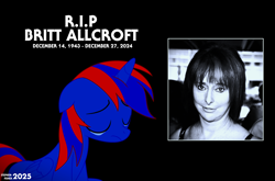 Size: 3450x2277 | Tagged: safe, artist:stephen-fisher, derpibooru import, oc, oc:stephen (stephen-fisher), alicorn, human, alicorn oc, black background, britt allcroft, crying, female, horn, male, photo, rest in peace, simple background, thomas and friends, wings