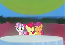 Size: 3607x2520 | Tagged: safe, derpibooru import, edit, editor:mrtoonlover83, apple bloom, scootaloo, sweetie belle, earth pony, pegasus, pony, unicorn, g4, cutie mark crusaders, disney, female, filly, foal, horn, house of mouse, screenshots, trio