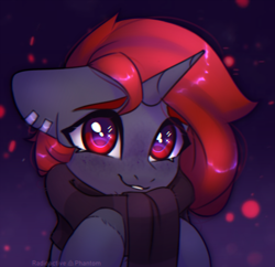 Size: 3609x3500 | Tagged: safe, artist:radioaxi, artist:reterica, artist:rphantom13, derpibooru import, oc, oc only, pony, unicorn, clothes, female, high res, horn, looking at you, mare, scarf, smiling, smiling at you, solo, unicorn oc