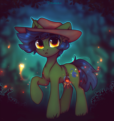 Size: 2379x2533 | Tagged: safe, artist:radioaxi, derpibooru import, oc, oc only, pony, unicorn, commission, hat, high res, horn, keychain, looking at you, raised hoof, raised leg, solo, unicorn oc