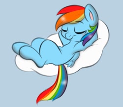 Size: 860x750 | Tagged: safe, artist:pashieplush, derpibooru import, rainbow dash, pegasus, pony, g4, arm behind head, cloud, eyes closed, female, lying down, on a cloud, on back, outdoors, simple background, sleeping, sleeping on a cloud, sleepydash, smiling, solo