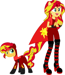 Size: 9009x10377 | Tagged: dead source, safe, artist:birdalliance, derpibooru import, sunset shimmer, human, unicorn, equestria girls, g4, absurd resolution, cape, clothes, female, fingerless gloves, gloves, horn, open mouth, open smile, ponied up, power ponies, simple background, smiling, transparent background, vector