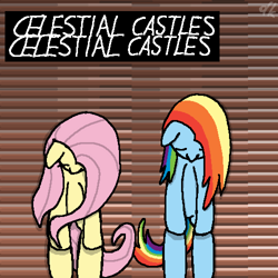 Size: 1000x1000 | Tagged: safe, artist:dkwzurt, derpibooru import, fluttershy, rainbow dash, pegasus, pony, g4, album cover, crystal castles, duo, duo female, female, mare, pixel-crisp art, ponified, ponified album cover, species swap