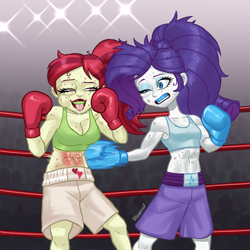 Size: 3000x3000 | Tagged: safe, artist:herosmacker, artist:hexecat, derpibooru import, rarity, rose heart, equestria girls, g4, boxing, sports