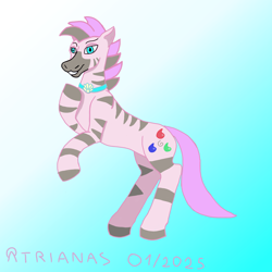 Size: 3000x3000 | Tagged: safe, artist:atrianas, derpibooru import, oc, oc:azulejo safran, zebra, cutie mark, gradient background, pink fur, pink mane, shell, stripes, water droplet