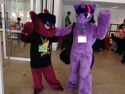 Size: 1306x979 | Tagged: oc name needed, safe, derpibooru import, twilight sparkle, twilight sparkle (alicorn), alicorn, g4, 2014, duo, fursuit, galacon, indoors, irl, photo, ponysuit