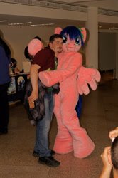 Size: 3264x4912 | Tagged: safe, artist:atalonthedeer, derpibooru import, firefly, human, g1, 2014, duo focus, fursuit, galacon, indoors, irl, irl human, photo, ponysuit