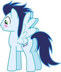 Size: 5096x6000 | Tagged: safe, derpibooru import, soarin', pegasus, pony, g4, blushing, butt, male, plot, smiling, solo, spread wings, stallion, wings