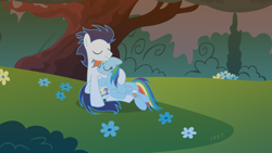 Size: 2560x1440 | Tagged: safe, derpibooru import, rainbow dash, soarin', pegasus, pony, g4, cute, dashabetes, duo, duo male and female, female, heartwarming, hug, male, morning, outdoors, primal, rainbow dash is best pony, romantic, shipping, soarinbetes, soarindash, straight, sweet dreams fuel