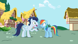 Size: 2560x1440 | Tagged: safe, derpibooru import, rainbow dash, soarin', pegasus, pony, g4, blushing, duo, duo male and female, female, jewelry, male, outdoors, question, ring, shipping, soarindash, straight, surprised