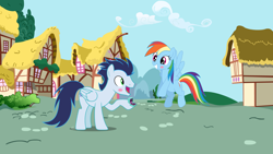 Size: 2560x1440 | Tagged: safe, derpibooru import, rainbow dash, soarin', pegasus, pony, g4, adorkable, blushing, cute, dashabetes, dork, duo, duo male and female, female, heartwarming, jewelry, male, outdoors, ponyville, primal, rainbow dash is best pony, ring, shipping, soarinbetes, soarindash, straight, sweet dreams fuel