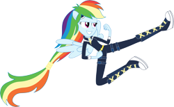 Size: 14540x8959 | Tagged: dead source, safe, artist:birdalliance, derpibooru import, rainbow dash, zapp, human, equestria girls, g4, absurd resolution, air kick, boots, clothes, female, pegasus wings, ponied up, power ponies, shoes, simple background, smiling, solo, transparent background, vector, wings