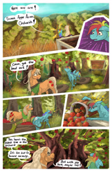 Size: 2008x3100 | Tagged: safe, artist:seventozen, derpibooru import, applejack, rainbow dash, pony, comic:the problem of parthus, g4, apple, apple tree, comic, duo, duo female, female, food, tree