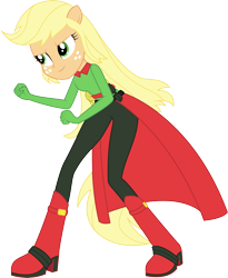 Size: 7709x9421 | Tagged: dead source, safe, artist:birdalliance, derpibooru import, applejack, mistress marevelous, human, equestria girls, g4, absurd resolution, boots, clothes, female, ponied up, power ponies, shoes, simple background, smiling, solo, transparent background, vector