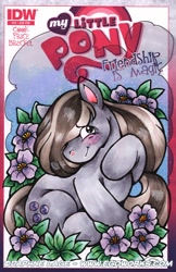 Size: 600x928 | Tagged: safe, artist:daphnelage, derpibooru import, idw, marble pie, earth pony, g4, blushing, comic cover, cover, cover art, female, flower, friendship is magic #25, my little pony: friendship is magic (idw), sketch cover, solo, solo female, traditional art