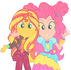 Size: 961x955 | Tagged: safe, artist:natesavestheday, derpibooru import, pinkie pie, sunset shimmer, human, equestria girls, g4, cute, diapinkes, duo, duo female, female, shimmerbetes, simple background, transparent background