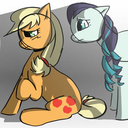 Size: 894x894 | Tagged: safe, artist:0liiver, derpibooru import, applejack, coloratura, earth pony, pony, g4, duo