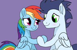 Size: 2139x1395 | Tagged: safe, artist:pinky cloudy, derpibooru import, rainbow dash, soarin', pegasus, pony, g4, blushing, female, holding hooves, looking at each other, looking at someone, male, mare, shipping, smiling, smiling at each other, soarindash, stallion, straight