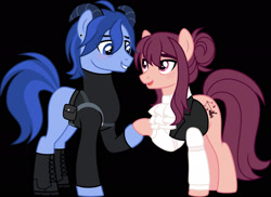 Size: 1920x1401 | Tagged: safe, artist:limedazzle, derpibooru import, oc, oc only, oc:allen, oc:james, earth pony, pony, black background, clothes, gay, male, simple background, stallion