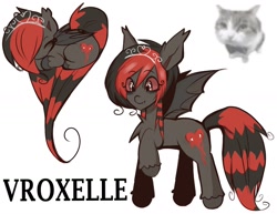 Size: 1620x1251 | Tagged: safe, artist:vroxelle, derpibooru import, oc, oc only, oc:cole (poniesinmyhead), bat pony, pony, bat pony oc, coontails, digital art, heart pony, jewelry, red and black oc, simple background, smiling, solo, tiara, white background