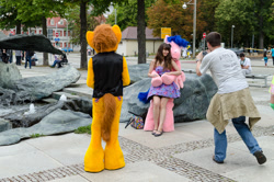 Size: 1600x1060 | Tagged: safe, artist:atalonthedeer, derpibooru import, firefly, oc, oc:tracy swift, human, g1, 2015, fountain, fursuit, galacon, irl, irl human, photo, ponysuit