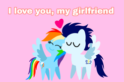 Size: 1935x1285 | Tagged: safe, anonymous artist, derpibooru exclusive, derpibooru import, rainbow dash, soarin', pegasus, pony, series:soarindash relationship, series:soarindash romantic tales, g4, cute, dashabetes, eyes closed, female, heartwarming, i love you, kiss on the cheek, kissing, male, mare, pointy ponies, primal, rainbow dash is best pony, shipping, smiling, soarinbetes, soarindash, stallion, straight, sweet dreams fuel