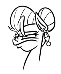 Size: 357x434 | Tagged: safe, artist:cowsrtasty, derpibooru import, oc, oc only, oc:penny inkwell, earth pony, pony, black and white, bust, ear piercing, earring, earth pony oc, female, frown, grayscale, grumpy, jewelry, lidded eyes, mare, monochrome, piercing, portrait, simple background, solo, unamused, white background