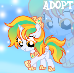 Size: 1106x1092 | Tagged: safe, artist:vi45, derpibooru import, oc, oc only, alicorn, pony, adoptable, alicorn oc, base used, crown, eyelashes, female, female oc, filly, filly oc, foal, folded wings, gradient background, gradient mane, gradient tail, hoof shoes, horn, jewelry, looking down, orange eyes, peytral, princess shoes, raised hoof, raised leg, regalia, smiling, solo, standing, standing on three hooves, tail, three quarter view, three toned mane, three toned tail, unicorn horn, white coat, wings, zoom layer