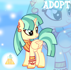 Size: 1280x1271 | Tagged: safe, artist:vi45, derpibooru import, oc, oc only, alicorn, pony, adoptable, alicorn oc, armor, base used, blue eyes, blue mane, blue tail, bracelet, bracer, brown eyelashes, colored eyelashes, colored hooves, cream coat, cuirass, ear piercing, earring, eyelashes, female, female oc, folded wings, gold hooves, gold jewelry, gradient background, head turn, hooves, horn, jewelry, long mane, long tail, mare, mare oc, piercing, shiny hooves, smiling, solo, standing, straight mane, straight tail, tail, three quarter view, two toned mane, two toned tail, unicorn horn, wings, zoom layer