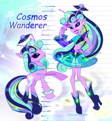 Size: 3928x4235 | Tagged: safe, derpibooru import, oc, oc only, alien, alien pony, earth pony, human, monster pony, pony, equestria girls, g4, adoptable, adopted, adoption, antennae, black eye, blaster, blue eyeshadow, boots, ear piercing, earring, elf ears, eyeshadow, high heel boots, humanized, jewelry, lips, makeup, piercing, shoes, ufo, vampire teeth