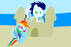 Size: 1935x1285 | Tagged: safe, anonymous artist, derpibooru exclusive, derpibooru import, rainbow dash, soarin', pegasus, pony, series:soarindash honeymoon, series:soarindash romantic tales, g4, beach, castle, cute, dashabetes, female, heartwarming, male, mare, pointy ponies, primal, rainbow dash is best pony, romantic, sand, sandcastle, shipping, soarinbetes, soarindash, stallion, straight, sweet dreams fuel